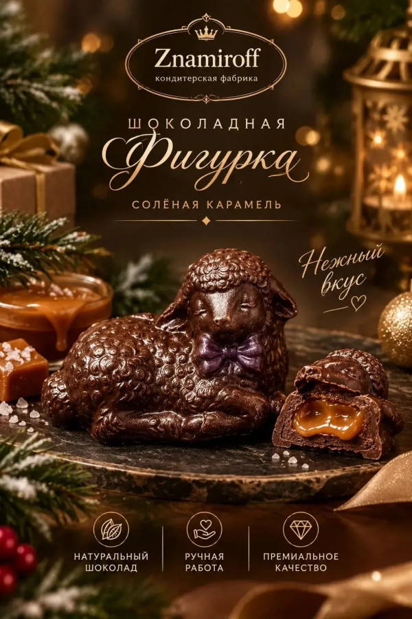 №1 Шоколад фигурный "Овечка спящая" молочный шоколад с начинкой солёная карамель(блок 5шт по 70г) в Заринске