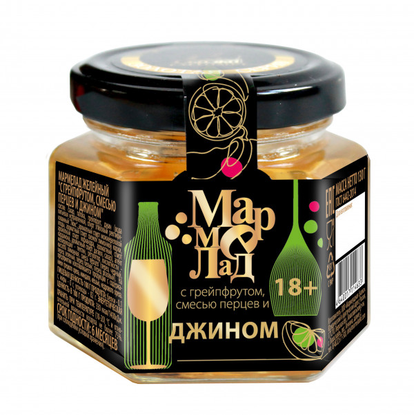 №2 Мармелад в банке "С грейпфрутом, смесью перцев и джином" 130г (18+)  в Заринске